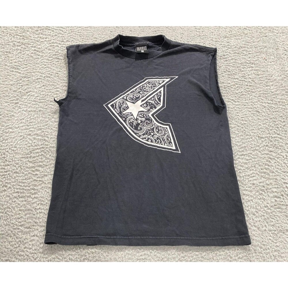 Vintage Famous Stars & Straps Shirt Mens Medium Black Cutoff Tank F Logo Graphic